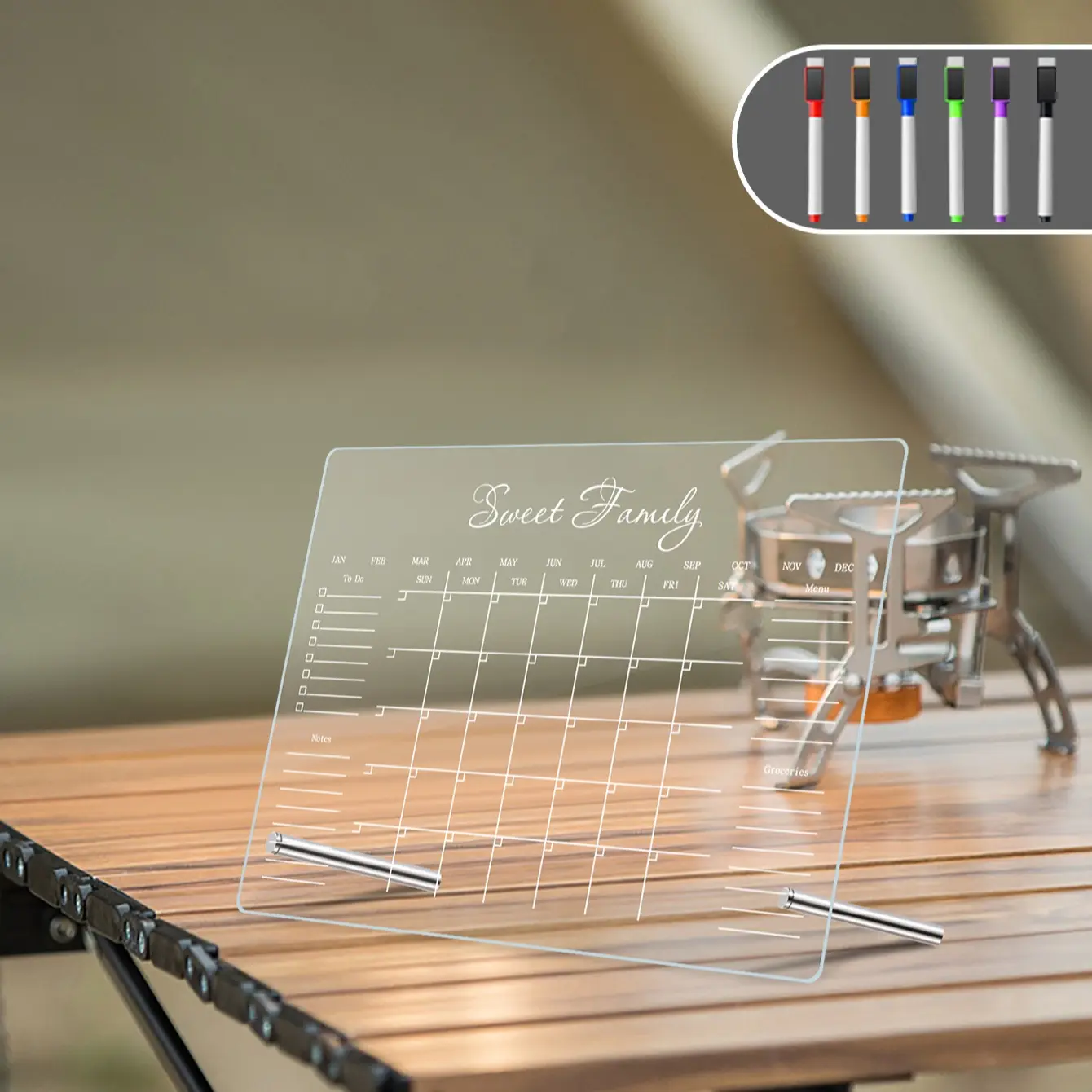 Transparent Acrylic Desktop Weekly Monthly Planner Board, Erasable Desk Schedule Organizer, Includes 6 Whiteboard Pens