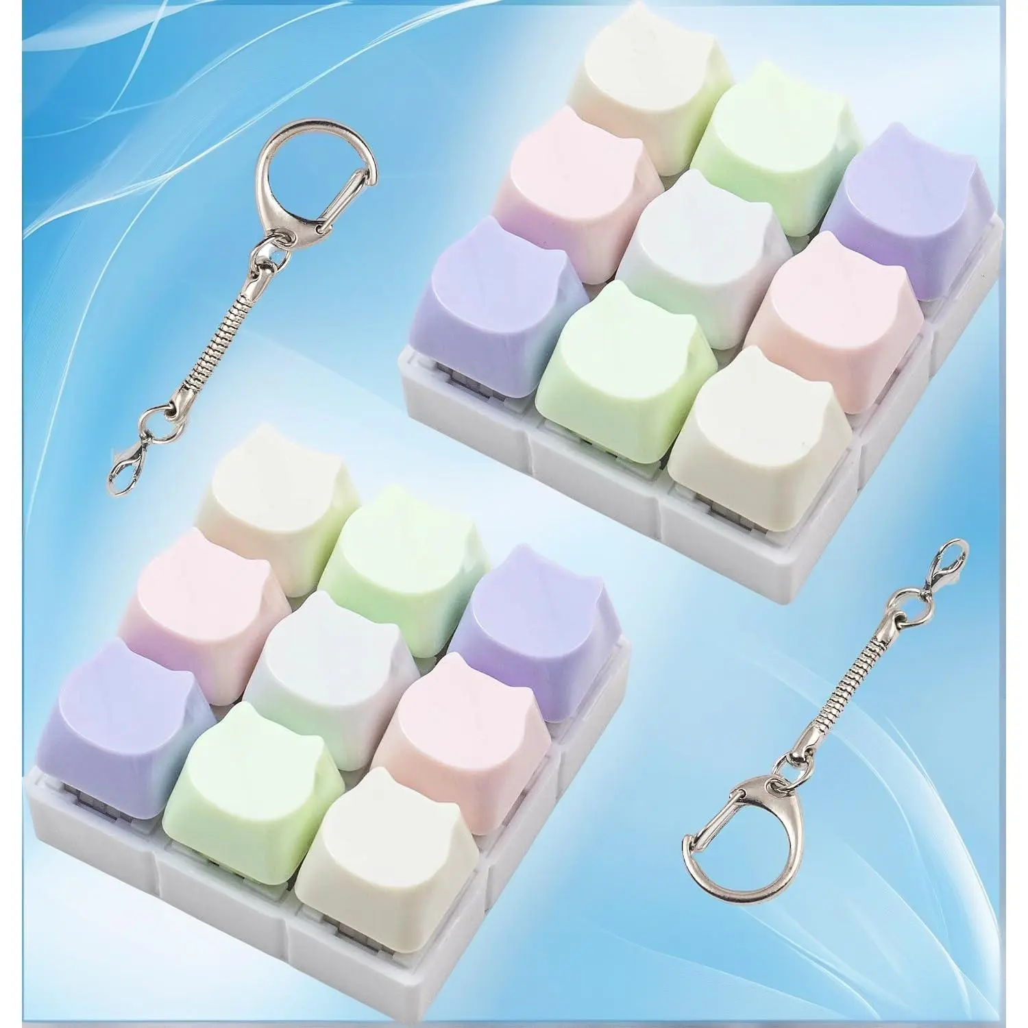 2Pcs 9 Keys Cute Cat Clicker Fidget Keychain, Mini Colorful Keyboard Fidget Toy for Adults Stress Relief