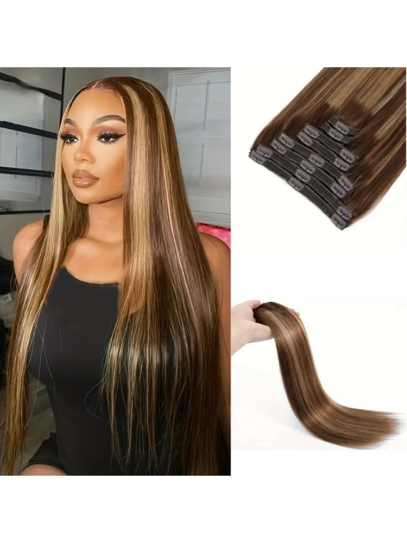Human Hair Clip in Straight Hair Extensions for Women 14–28 Inch 100g 8Pcs 18 Clips 1B/4/4-27/613 Natural Black Blonde Platinum Seamless Clip Ins Easy Install Soft Hair Natural Black, Dark Brown,Highlight Ombre Honey Blonde