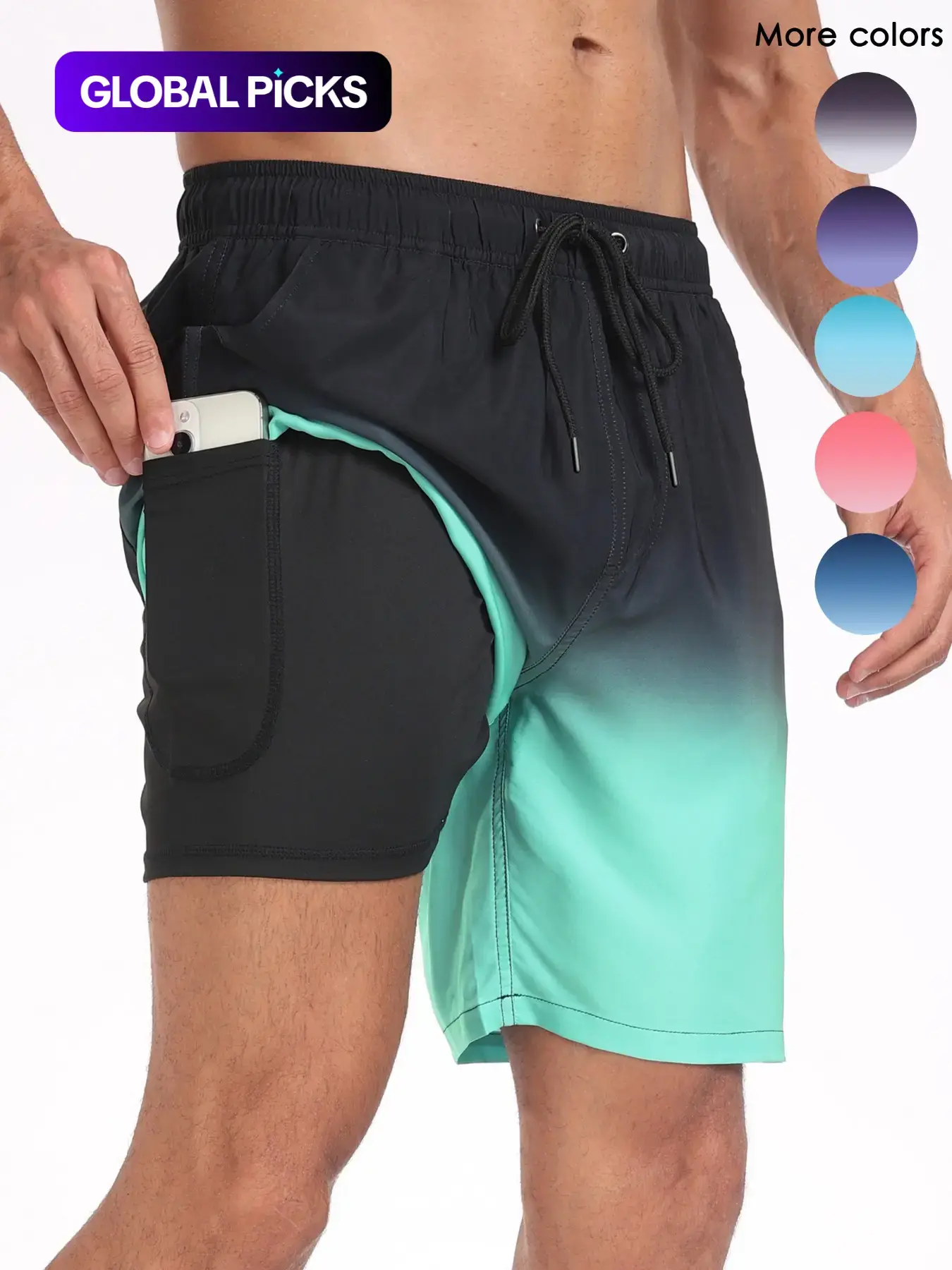 2 in 1 Men's 7 Inch Swim Shorts with Compression Liner, Quick Dry Beach Swimwear with Drawstring & Pockets for Holiday Use, Swimming Shorts #GLOBAL PICKS