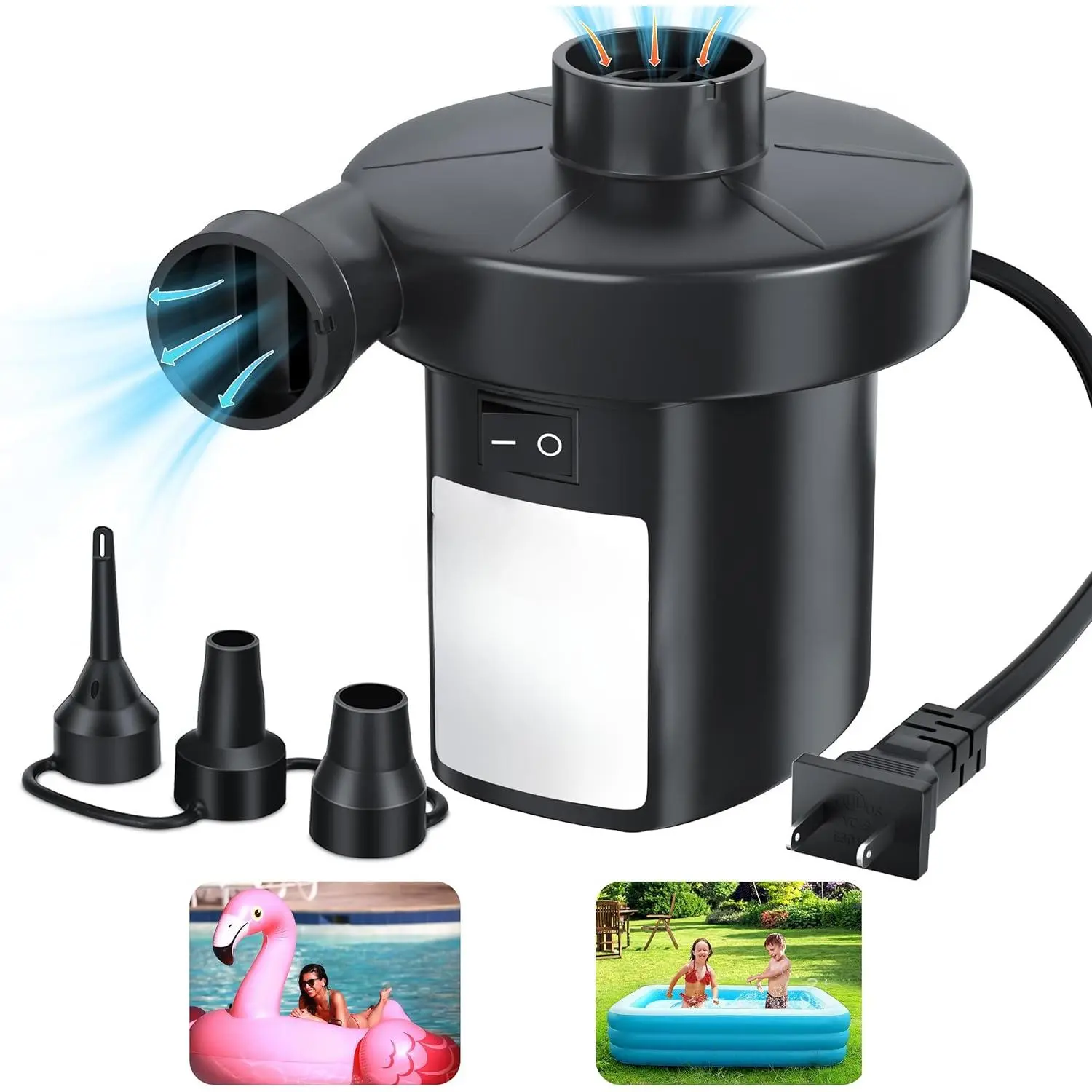 Electric Air Pump for Inflatables Air Mattress Pump Electric Pump with 3 Nozzles Inflator Deflator Air Pump for Air Mattress Beds Pool Floats Swimming Ring AC 130W