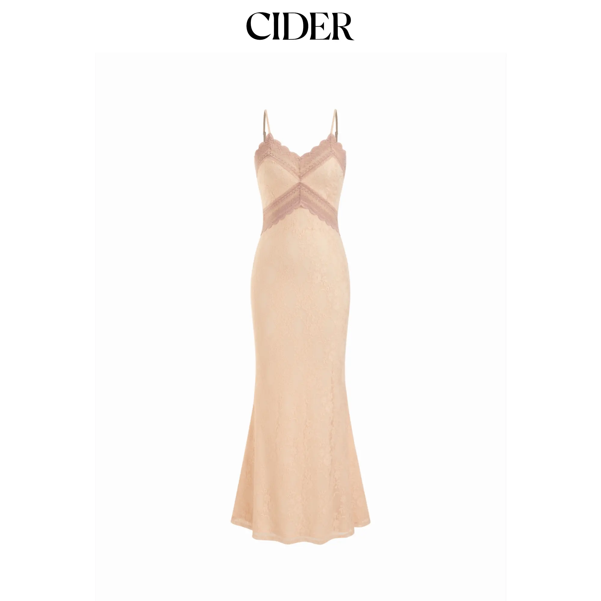 Cider Lace Floral V-neck Mermaid Maxi Slip Dress SohoChic