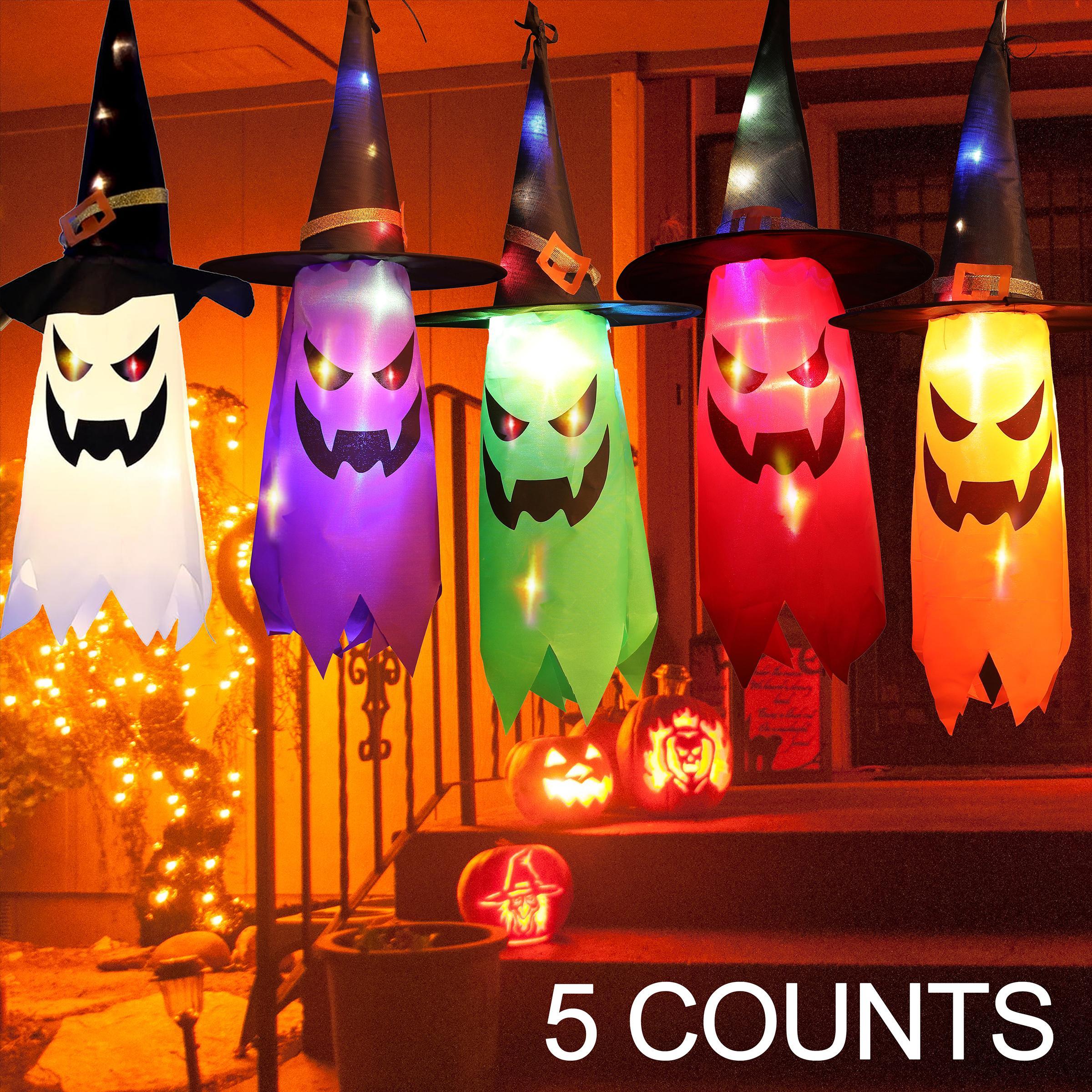 Halloween Ghost Hat Design Hanging Light, Battery Powered LED Light String, Decorative Light for Home Garden Yard Tree, Ornaments