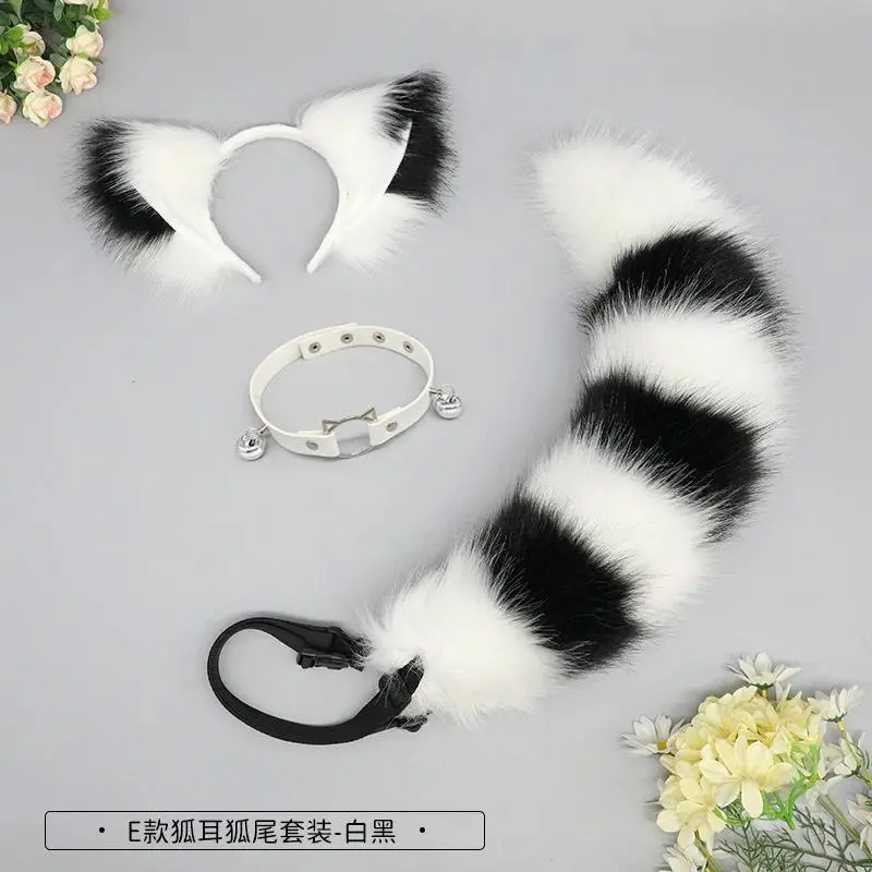 Anime role-playing fox ear and tail set, furry animal ears headband, realistic artificial fur tail clothing accessories