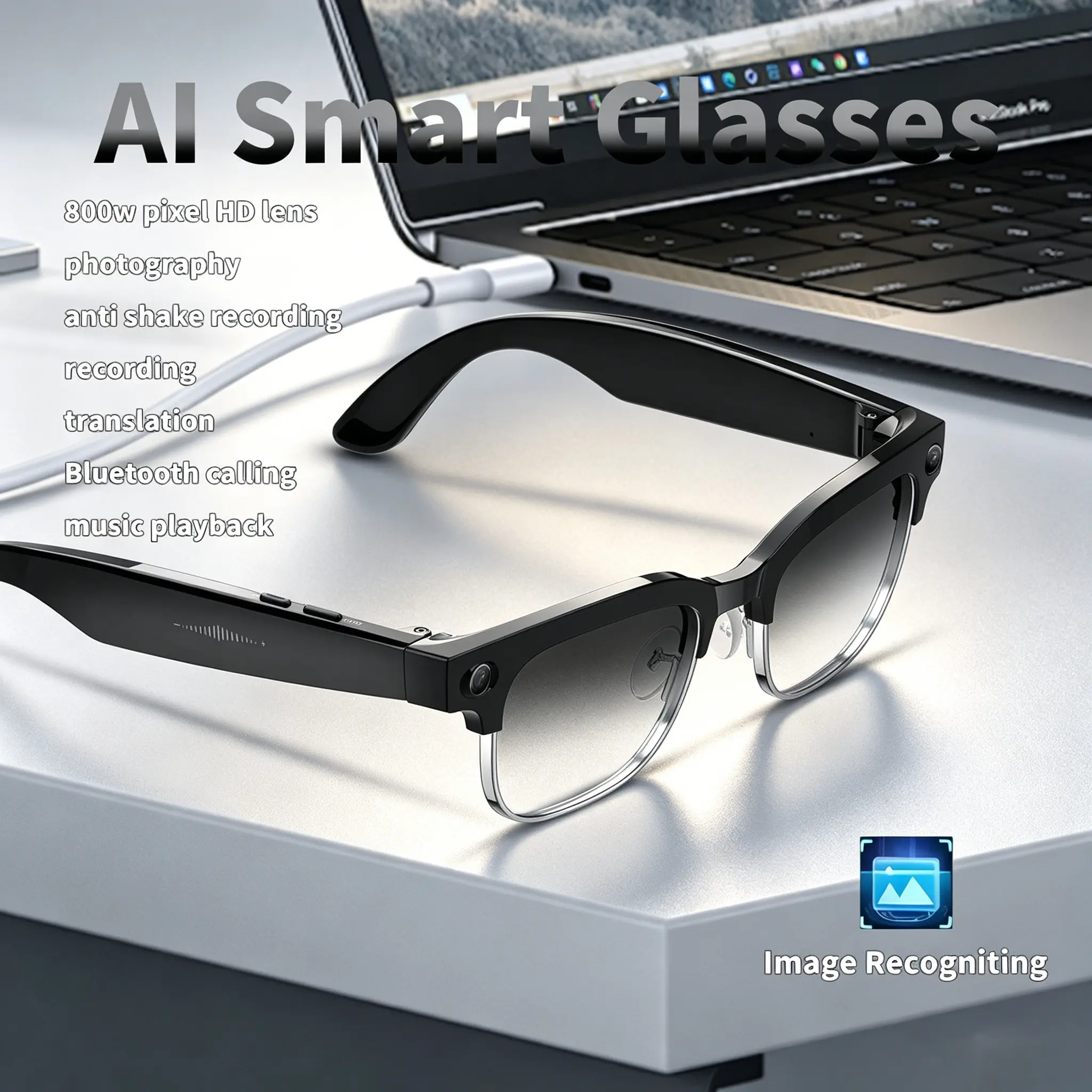 2026 New Smart Ai Glasses with 1080P Camera, Hands-Free Photography, Real-Time Translation, Bluetooth-compatible Call, Color-Changing Sunglasses