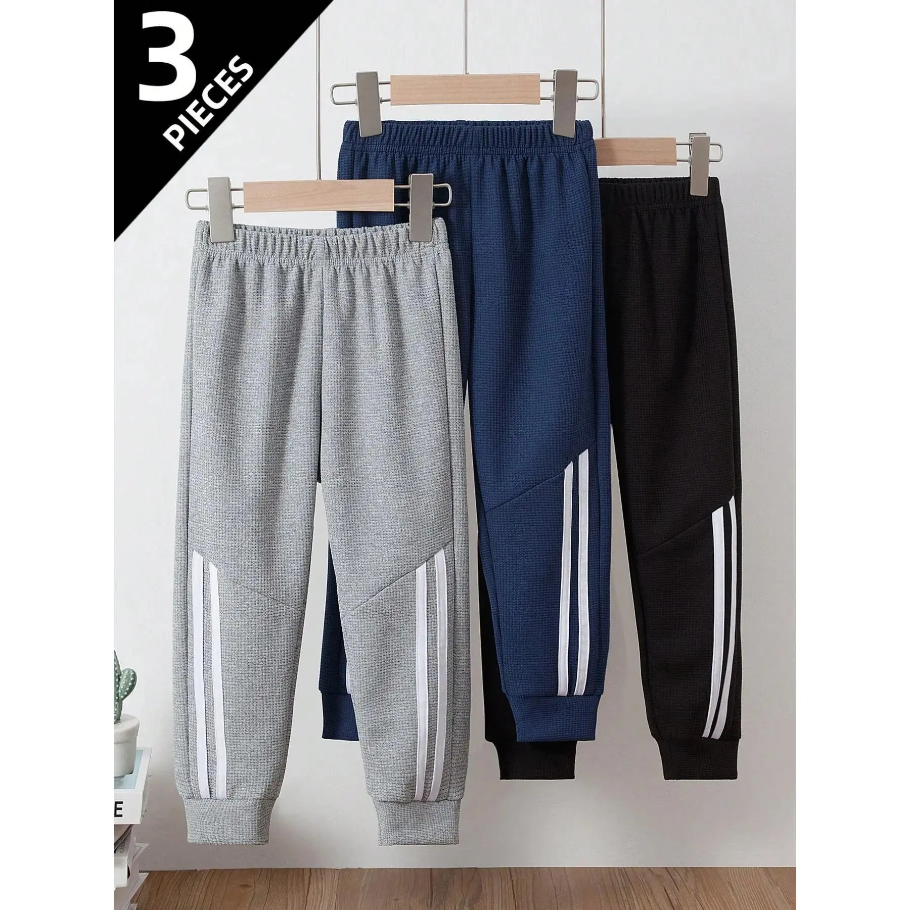 Three-Piece Waffle Sweatpants Set, Lightweight Summer Leggings, Comfortable Casual Wear, Ideal for Daily Use, Outdoor Activities, School Events-DMA