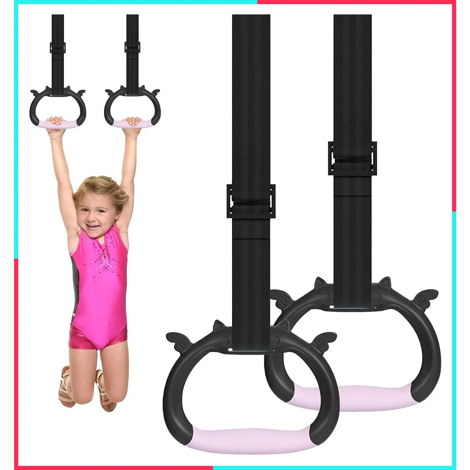 Adjustable Gymnastics Rings for Kids with Straps - Home Gym Strength Training Pulling Rings for Physical Exercise