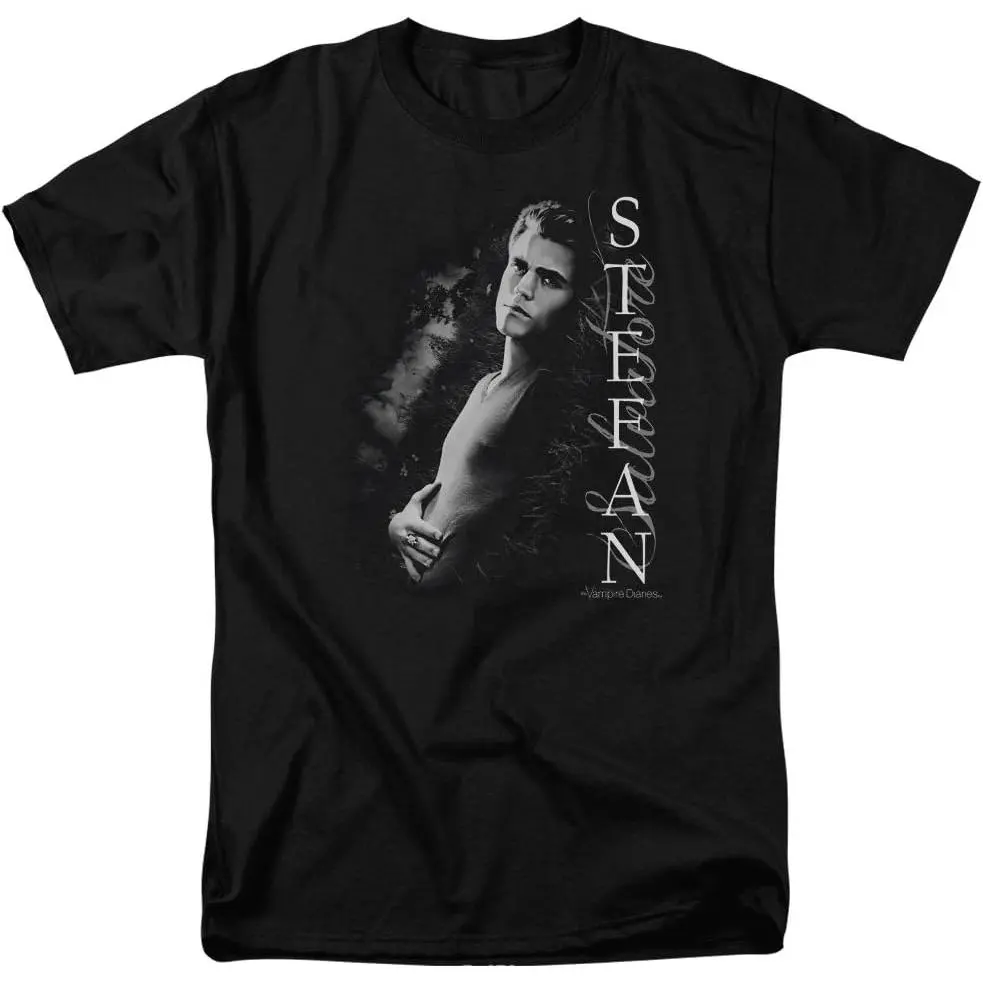 Trevco Men's Vampire Diaries Never Destroy T-Shirt Stefan Salvatore The Vampire Diaries Character Portrait T-Shirt| Retro CW Vampire Drama Stefan Fan Tee