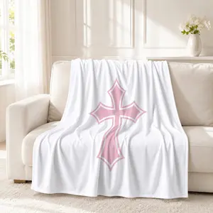 1PC Cross Pattern Cooling Blanket, Gothic Faith Style Single-Sided Print Lightweight Summer Blanket, Soft Comfortable Breathable Cover, Great for Air-Conditioned Rooms, Napping, Sofa, Travel, Bedroom, Dorm, Office, Camping and Summer Home Use