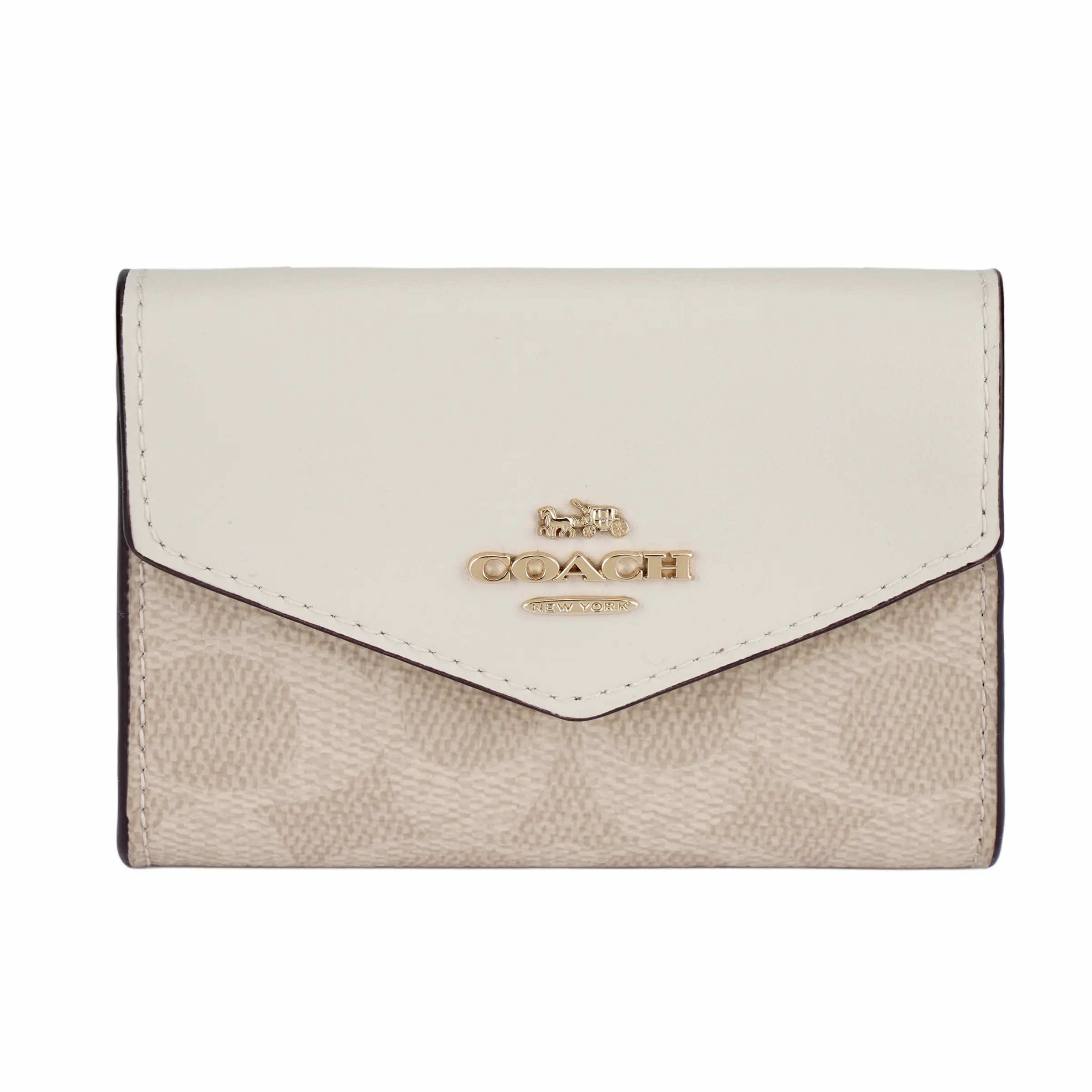 Coach Flap Card Case for Women – Mini Coated Canvas Cardholder with Logo in Chalk White