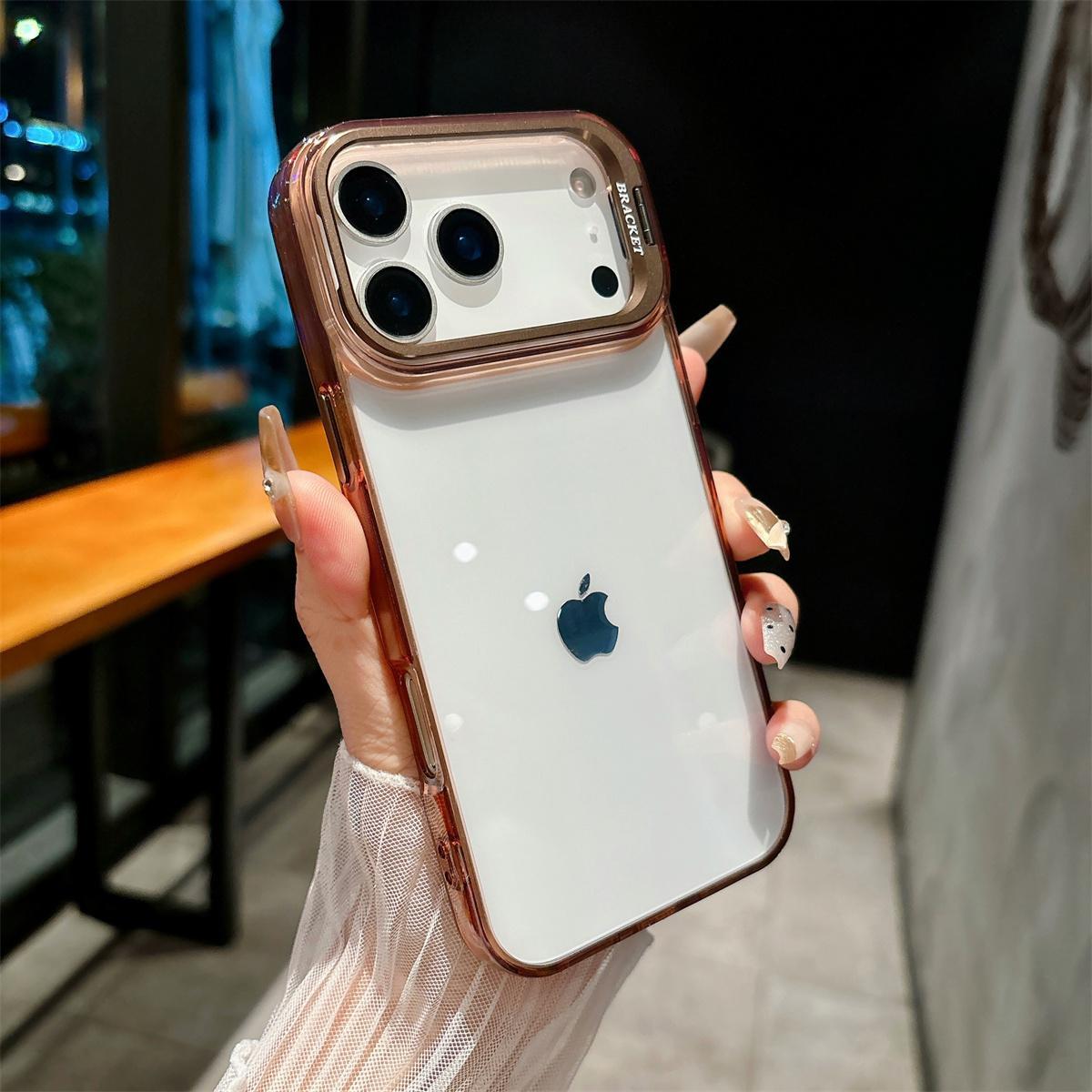 Transparent Hard Shell Phone Case for IPhone 17 Air 16 15 Plus 14 13 12 Pro Max Metal Holder Shockproof Protective Cover