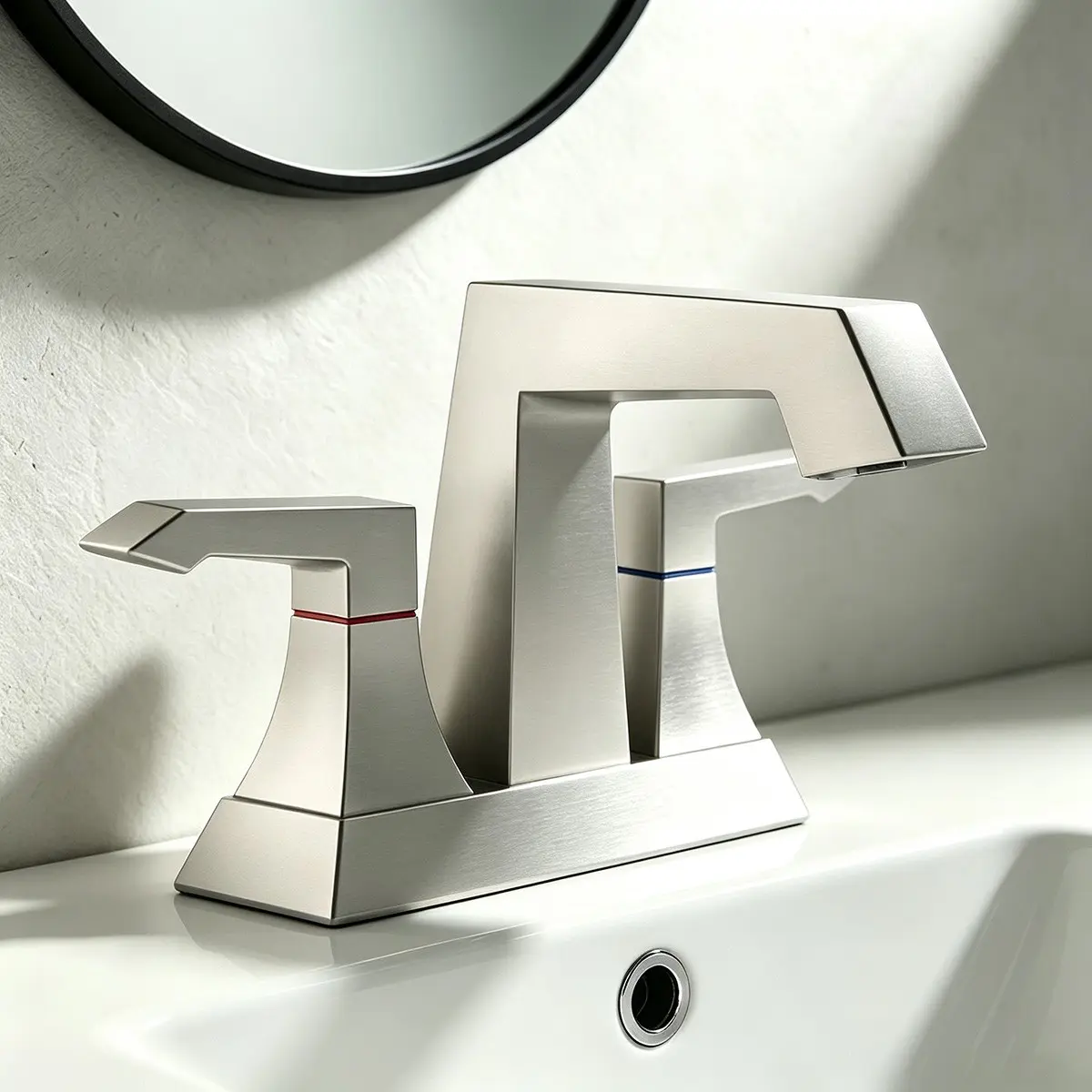 Bathroom Faucet，Double Handle Bathroom Faucet, Includes Drain and Supply Hose Kit, Modern Countertop Basin Faucet, Double Handle Bathroom Sink Faucets