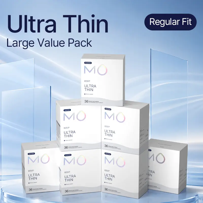 MO Natural Rubber Latex Condoms, 36-Pcs Value Pack - 0.04mm Ultra Thin Silicone-Enhanced, 53mm Universal Size, pH Balanced, Skin-Friendly Second Skin Minimal Barrier Comfortable Smooth Sensation