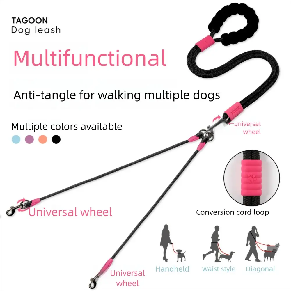 Double Dog Leash, 360° Rotation, No Tangles, 1-Tug-2 Training, Suitable for Large to Medium Dogs, 18-120 Lbs, Multiple Colors Available, Swivel Leash, Leash Set