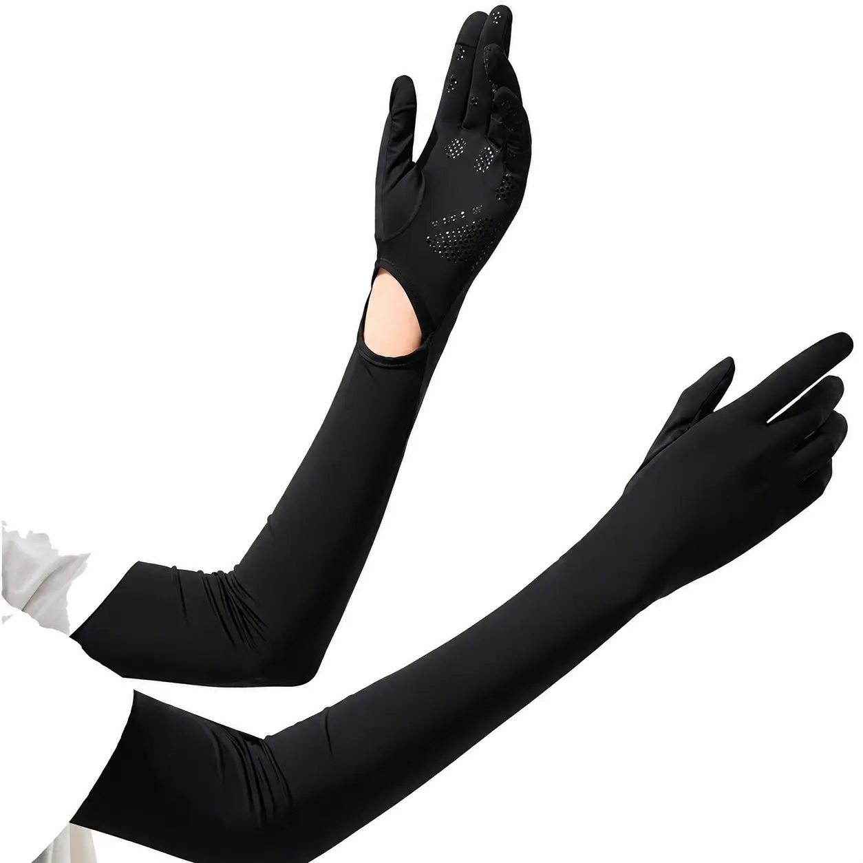 Ice Silk Cooling Arm Sleeves with Gloves, Upf 50+ UV Protection, Breathable Washable Reusable, Long Arm Covers for Outdoor Activities