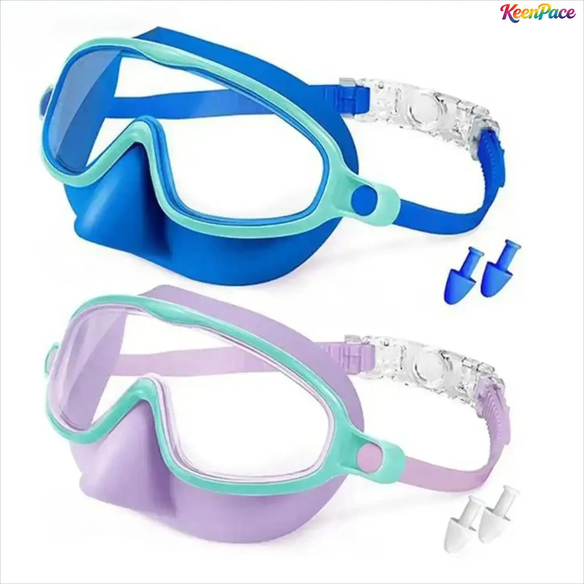 2PCS Anti-Fog UV Protection Swimming Goggles With Integrated Nose Cover, Fully Leakproof Diving Mask, Adjustable Elastic Strap Swim Glasses, Matching Free Earplugs, Comfortable Water Sports Gear For Pool, Beach, Snorkeling & Daily Training