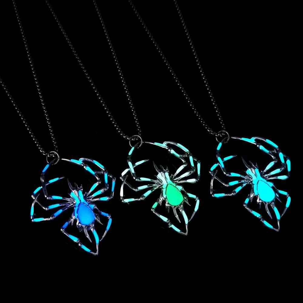 Glow in the Dark Coated Metal Long Gothic Unisex Spider Necklace - Fashion Accessory, Halloween Party, Kids Gift, Party Jewelry
