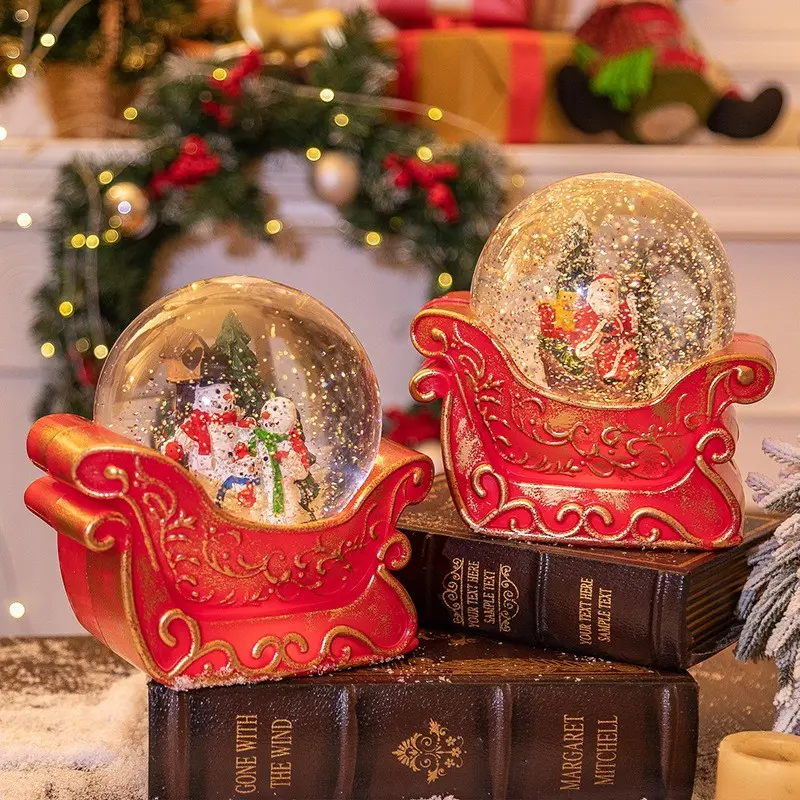 Christmas Snowmobile Crystal Ball Music Box, Floating Snow Rotation Light Up Octave Box, Battery Powered Desktop Decor, Christmas Gift