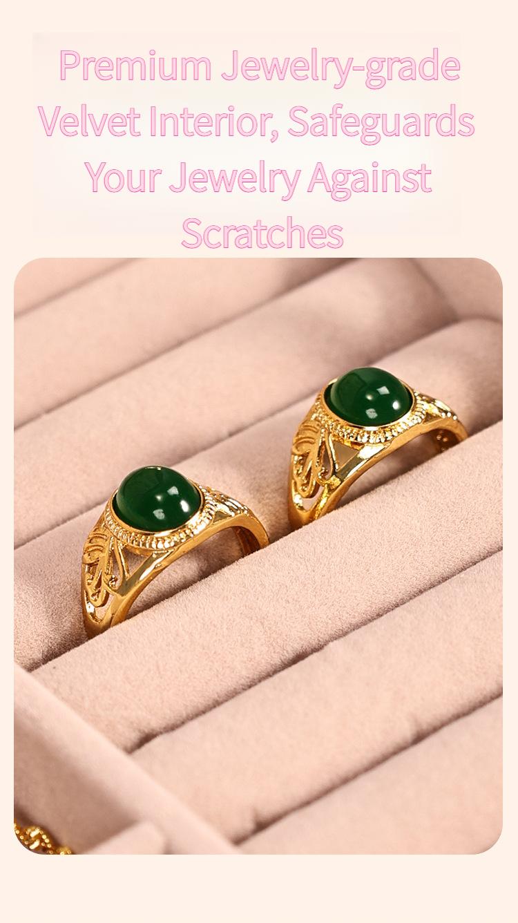 Solid wood embedded double-layer home jewelry box, desktop earring and ring storage box, flip-top lockable accessory storage box