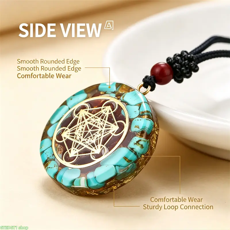 Turquoise Gemstone Energy Pendant Charm for Luggage & Bags, Geometric Shape Meditation Aid with Protection Function