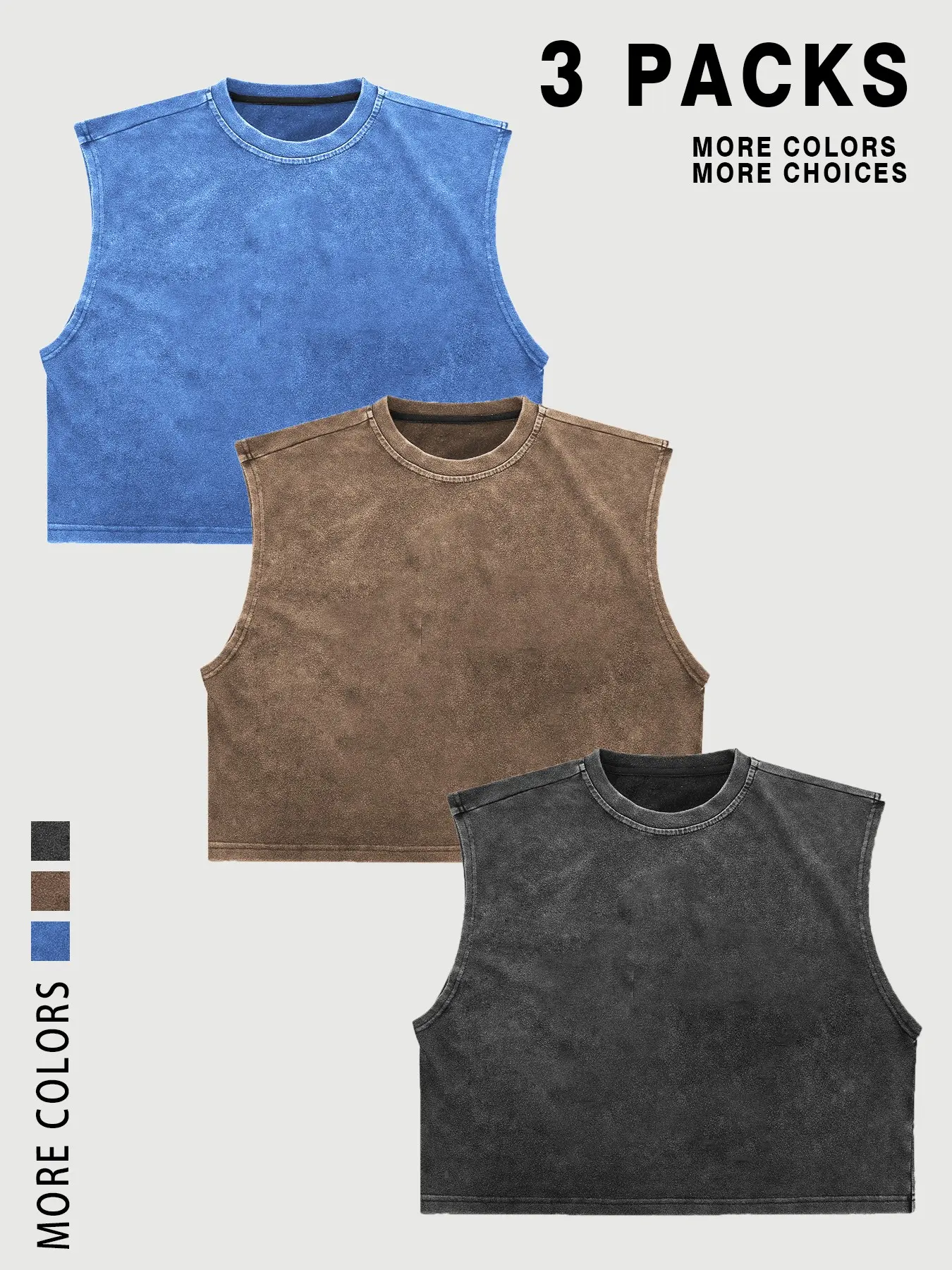 【TDOTW】Men's Washed Solid Sleeveless Plain Casual Fitted Muscle Tank Vest Top, high-quality cotton, all-day wear, street culture effect, enhance comfort and fashion