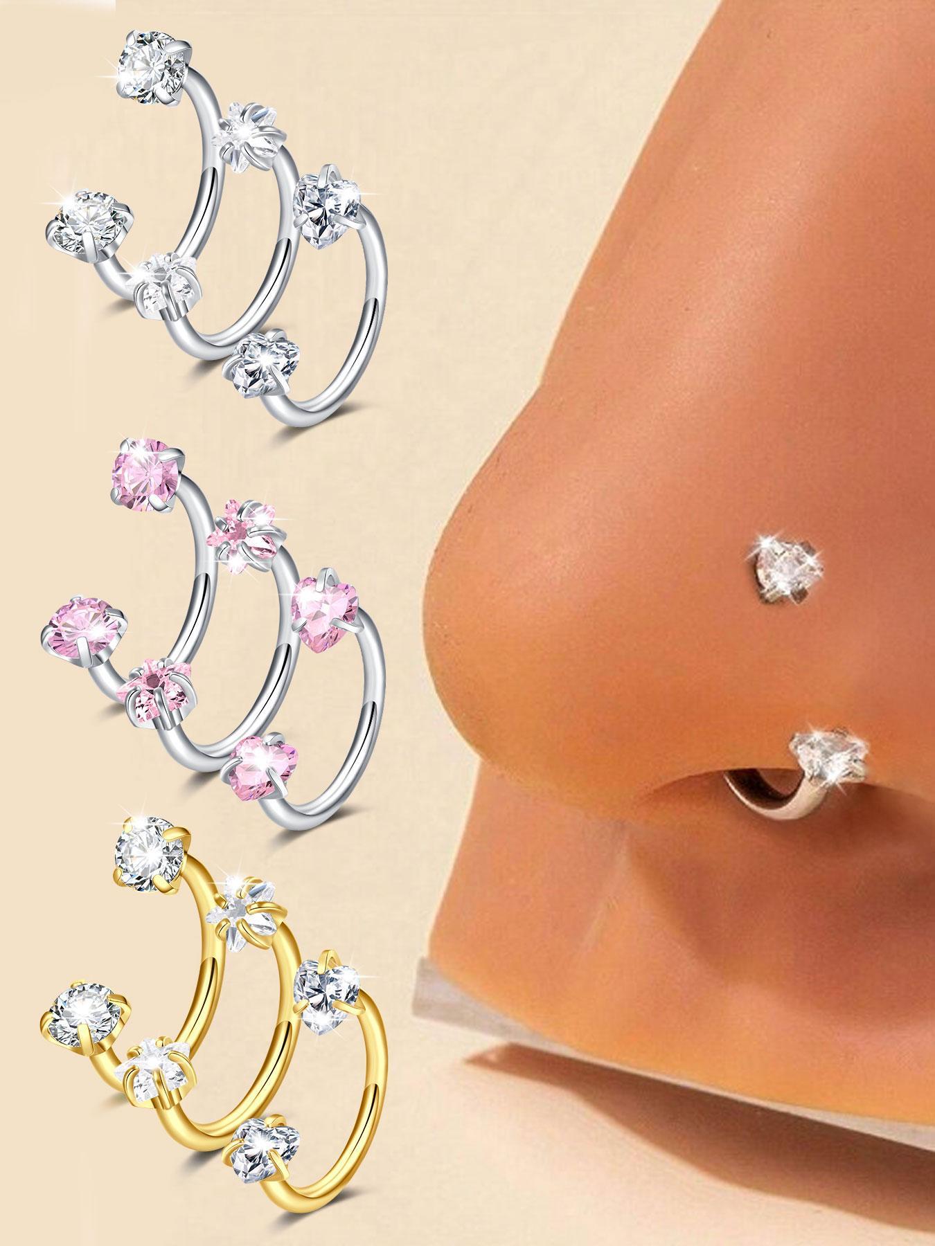 Stainless Steel CZ-Inlaid Nose Ring for Women and Men, Fashion Body Jewelry for Parties and Everyday Wear, Trendy Versatile Style, Exquisite Jewelry Gift