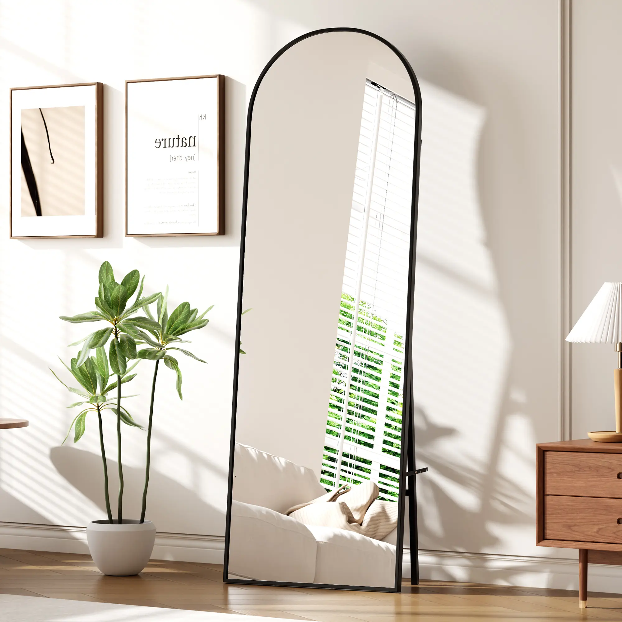 ✨ Garvee 65"x22" Arched Full Length Mirror – Explosion-Proof HD Glass, Matte Black Aluminum Frame, Wall Mount or Freestanding for Bedroom, Bathroom & Entryway! 🪞
