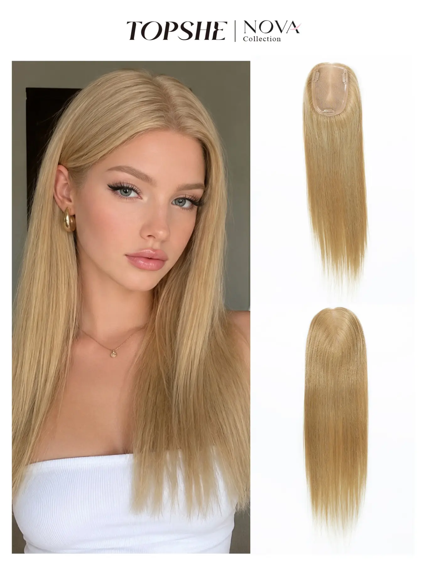 1pc 100% Pure Human Hair Topper, Natural Straight Style, Invisible Lace Base Hand-Tied Toupee, Instant Volume Boost for Thinning Hair, Professional Office Look, Daily Wear Natural Hairpiece for Women, 14-20 inch Available