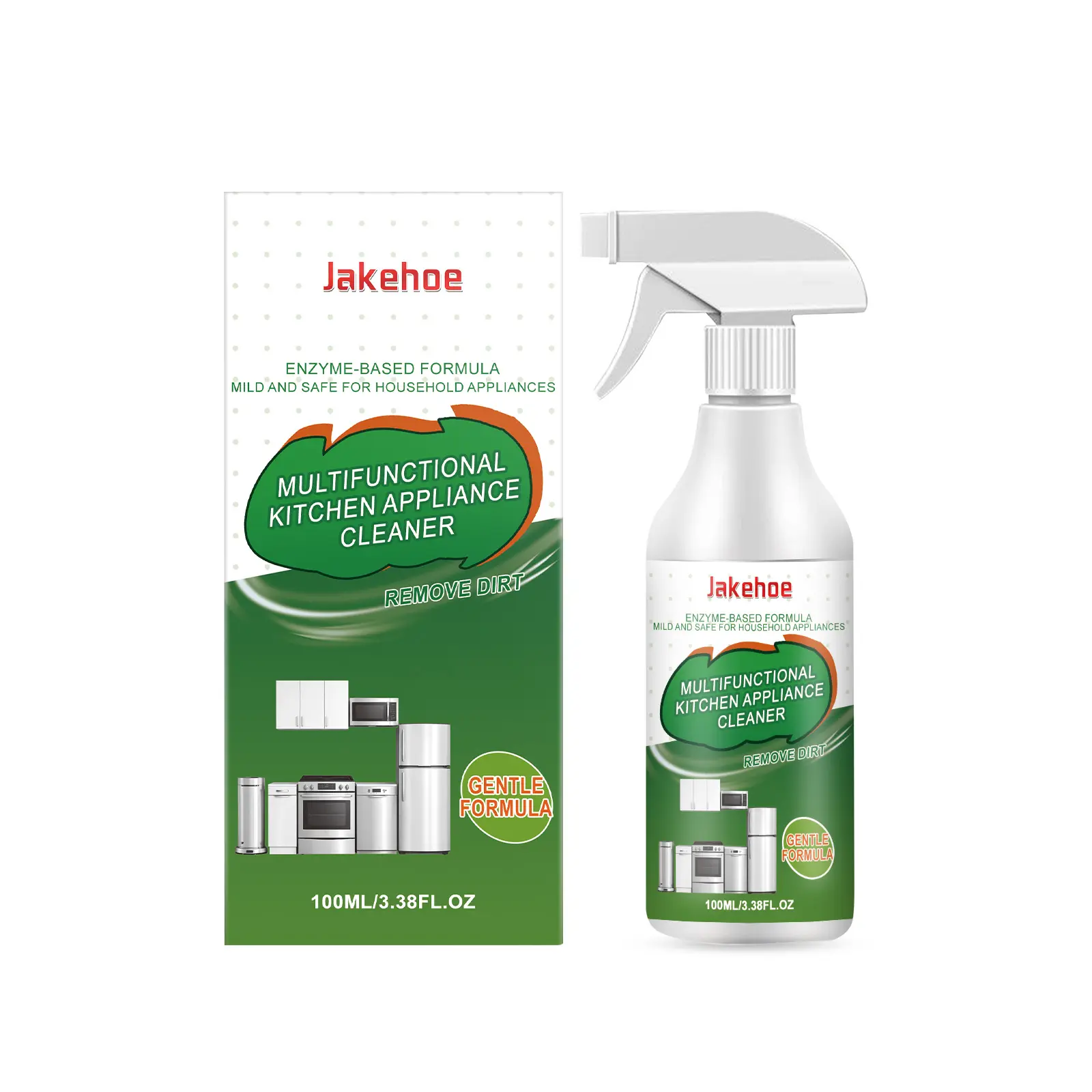 Jakehoe Kitchen Appliance Cleaner, Gentle Lipase Enzyme Degreaser, Powerful Oil Stain & Dirt Remover, Multi-Surface Kitchen Cleaner for Stovetop, Oven, Range Hood, Leaves Surfaces Shiny, Hand-Friendly Formula