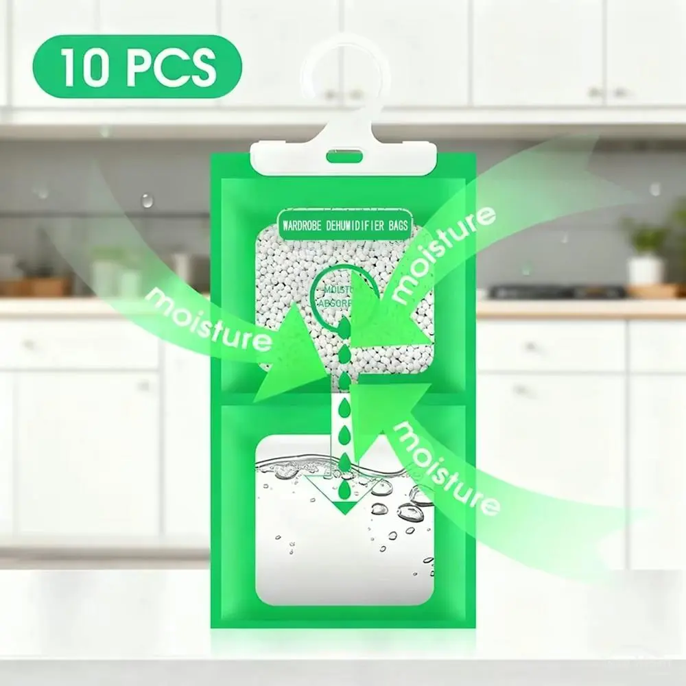 10 Pack Hangable Portable Leak Proof Moisture Absorber Dehumidifier Bags 100g Fragrance Free Mold Damp Proof Desiccant Packs for Closets,Leak-proof design #SummerVibes