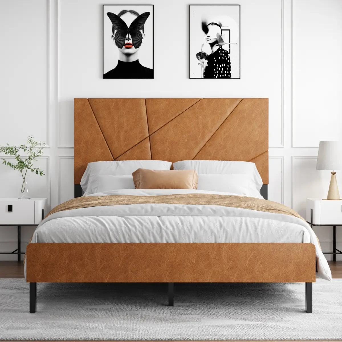 Vintage Brown Full Size Metal Platform Bed Frame, 800LBS Heavy Duty Square Bed with Under-Bed Storage, No Box Spring Needed, Easy Assembly