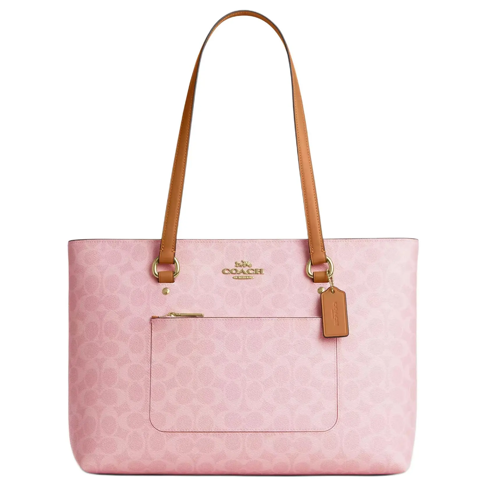 COACH Coach Station 35 Tote Bag for Women – Signature Coated Canvas and Leather with Gold and Pink Accents