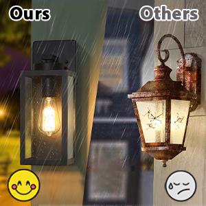 2-Pack Outdoor Wall Light Fixtures, Exterior Waterproof Lanterns, Porch Sconces Wall Mounted Lighting with E26 Sockets & Glass Shades, Modern Matte Black Wall Lamps for Patio Front Door Entryway
