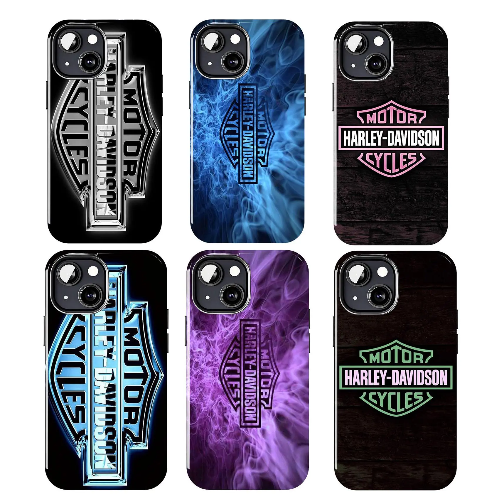 Heavy-Industrial Style Phone Case Featuring a Metallic Texture, blue flames, steampunk elements, and black wood grain Glossy Phone Case For IPhone 17-11, Pro Max, Pro Plus, and Samsung S26-23 Safety Two-In-One Case Perfect Gift