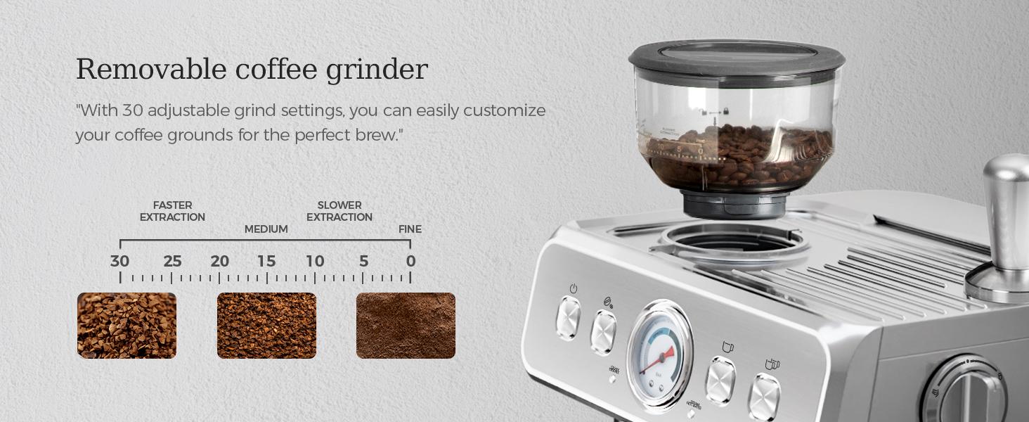 Kismile 20 Bar Automatic Espresso Maker with Milk Frother Steam Wand, Removable Water Tank for Latte & Cappuccino, Professional Coffee Machine for Home (Stainless Steel)