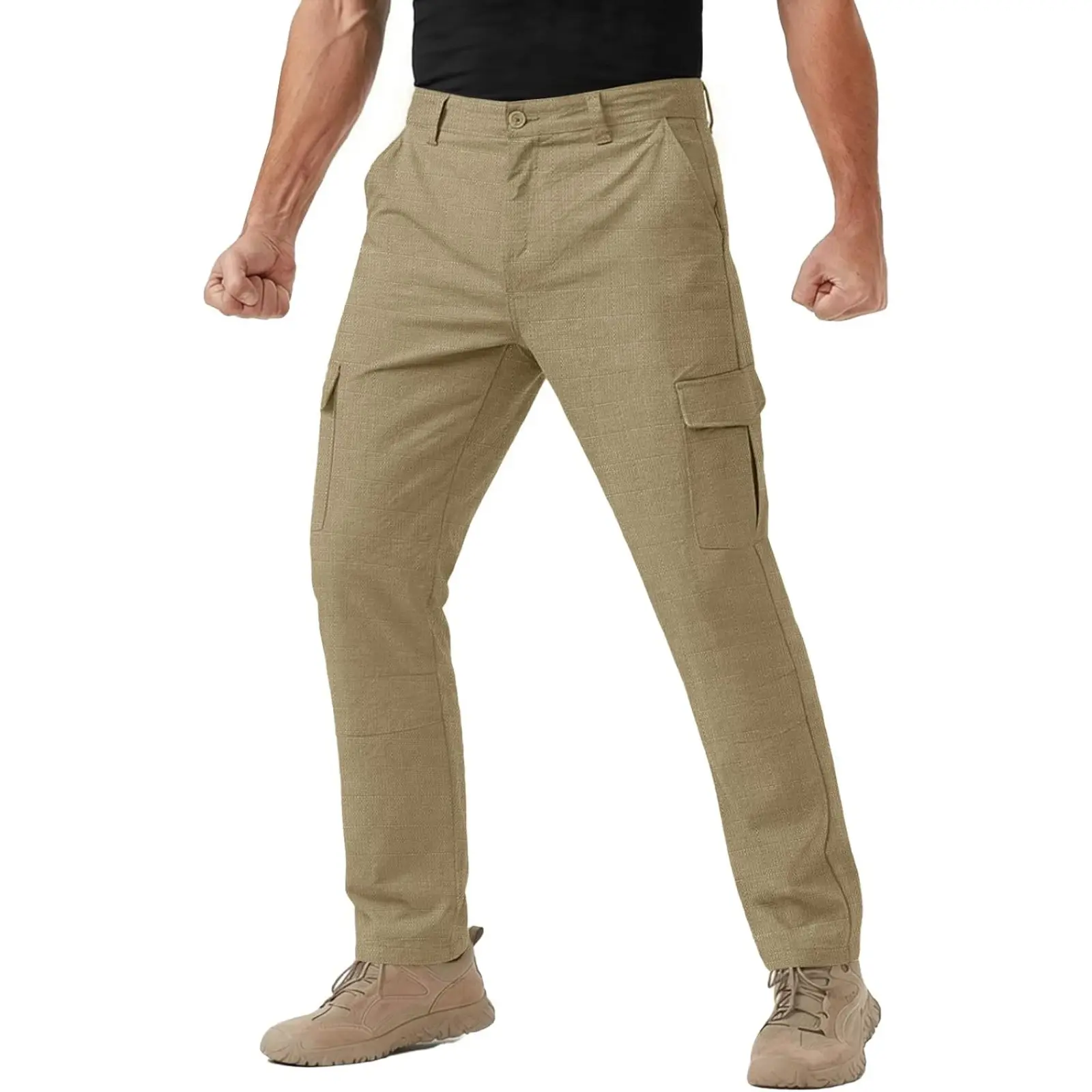 Aoysky Menswear Men's Army Style Ripstop Poly Hiking Cargo Pants - Lightweight, Waterproof, Stretch, Multi-Pocketed, Work Casual Travel Fishing Pants, Army Style Men's Pants