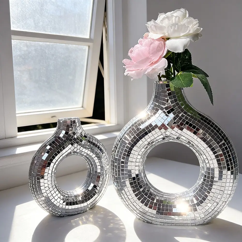 Disco Ball Vase, Mirror Mosaic Glass, Flower Bud Decorative Bottle, Sparkling Reflections, Unique Home Décor, Perfect for Weddings, Parties, Coffee Table, Living Room, Bedside