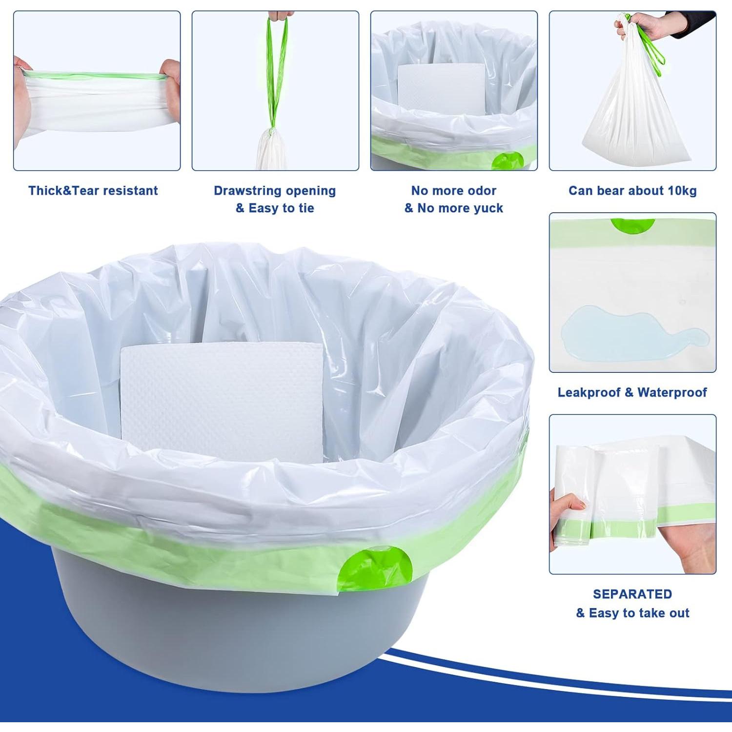 60 Pack Commode Liners with Absorbent Pads, 60 Bedside Commode Liners and 60 Commode Pads, Portable Toilet Liners for Commode Bucket| Universal Fit| Make Cleanup Simple