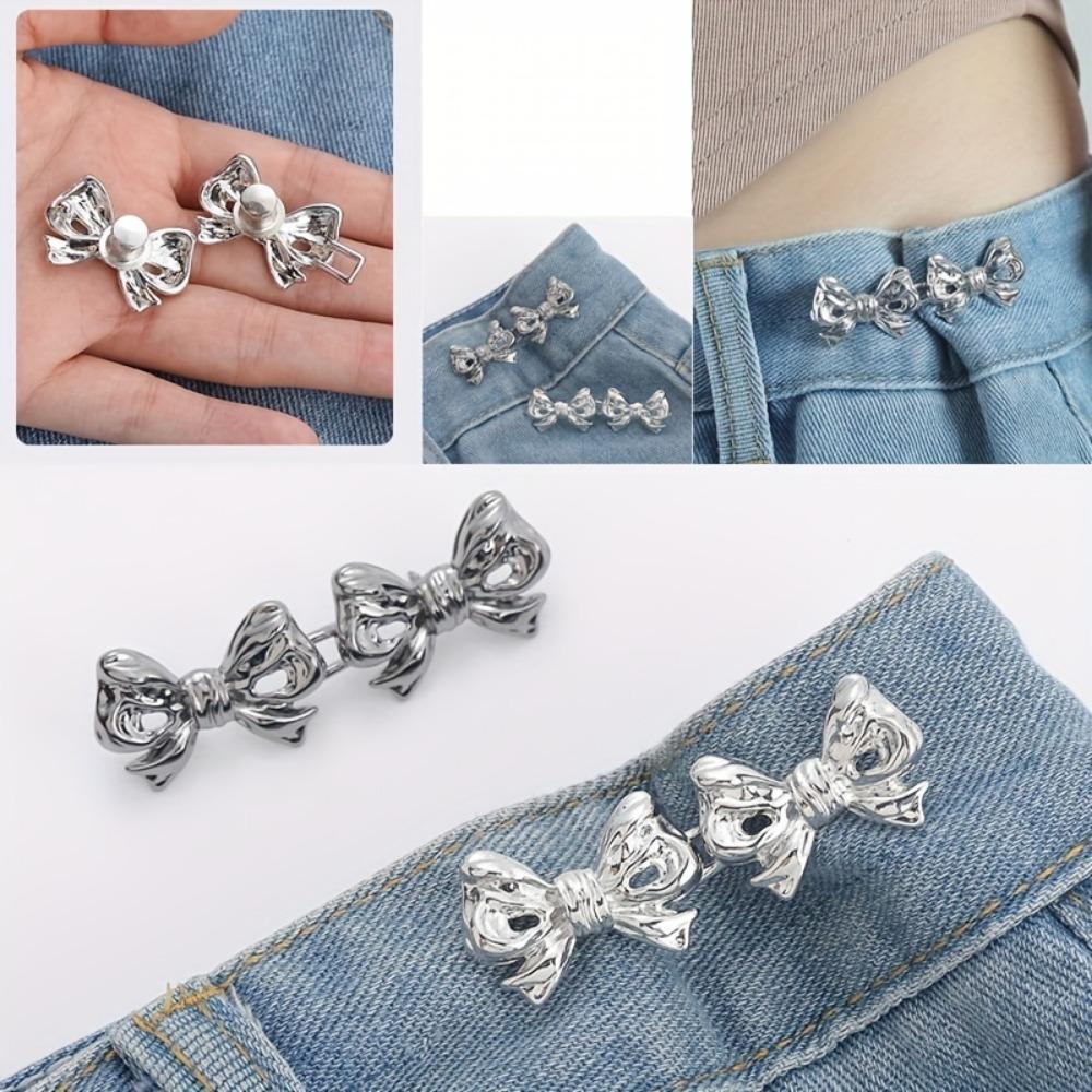 Bow Pattern Snap Pants Buckle, 2/4 Sets Adjustable Jean Button Waist Buckle, Cute Snap Pants Buckle Extender Replacement Jeans Button Attacher Pins, Adjustable Buttons