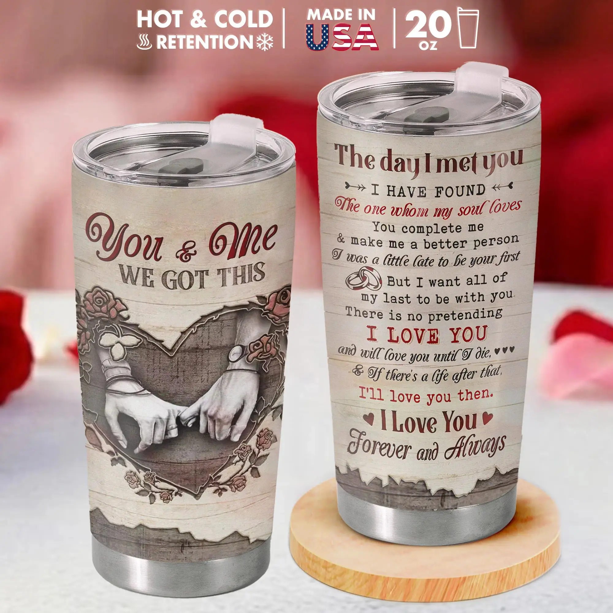 Sweet Mood Shop 20oz Stainless Steel Vacuum Flask - Romantic You & Me Beverage Cup, US-Made Valentine's Gift, Kitchenware for Special Moments, Flasks