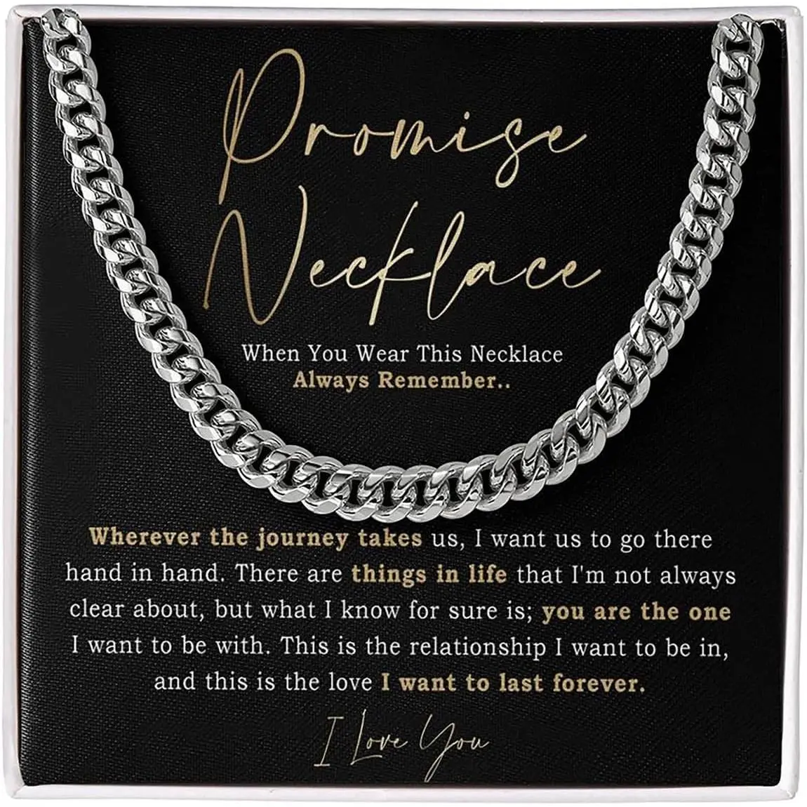 Promise Cuban Chain Necklace for Him, 7mm Thick, Sentimental  for Husband, BF Gifts for Birthday,  Ideas for Boyfriend, Valnetine Gifts for Him