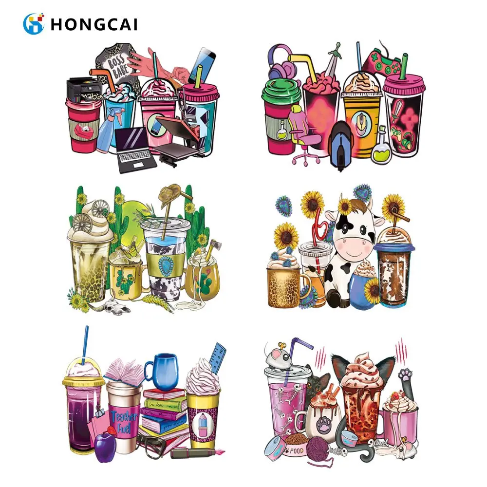 6Pcs summer drink & cactus iron-on patches. Great DIY decor for T-shirts and canvas bags.