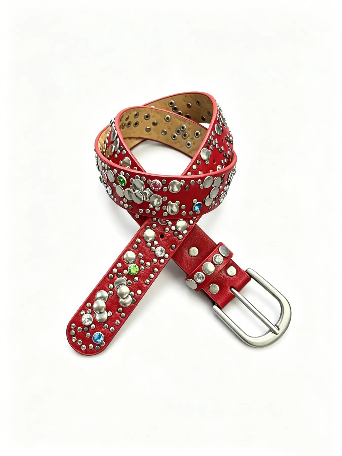 Vintage Red Heavy Duty Patch Retro Unisex Statement Street Style Belt Y2K Millennium Commuting Versatile Fashion Trendy PU Leather Belts Style