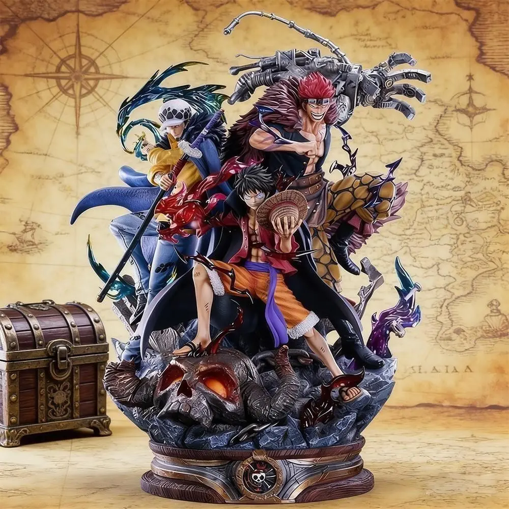 One Piece Supernova Trio Figure, Luffy / Law / Kid Three Captains Statue，Onigashima Captains Collectible Statue, With Special Effects Base，Three Captains Anime Figure, Collectible Set for Fans & Display，With Skull Base and Full Aura Details
