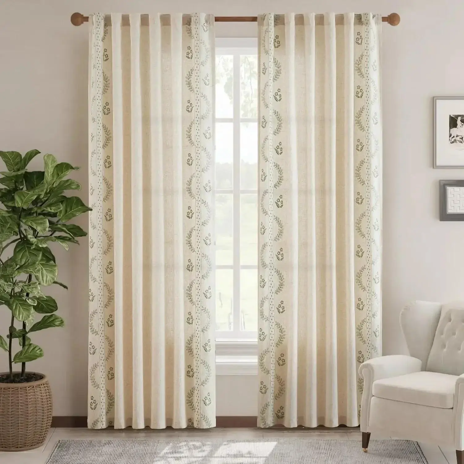 Embroidered Vine Floral Linen Curtains