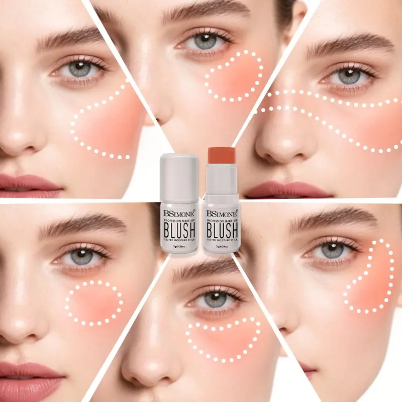 Bsimone 3-In-1 Caramel Cream Blush Stick, Long-Lasting, Smudge-Proof, Suitable for All Skin Types, Perfect for Parties & Events
