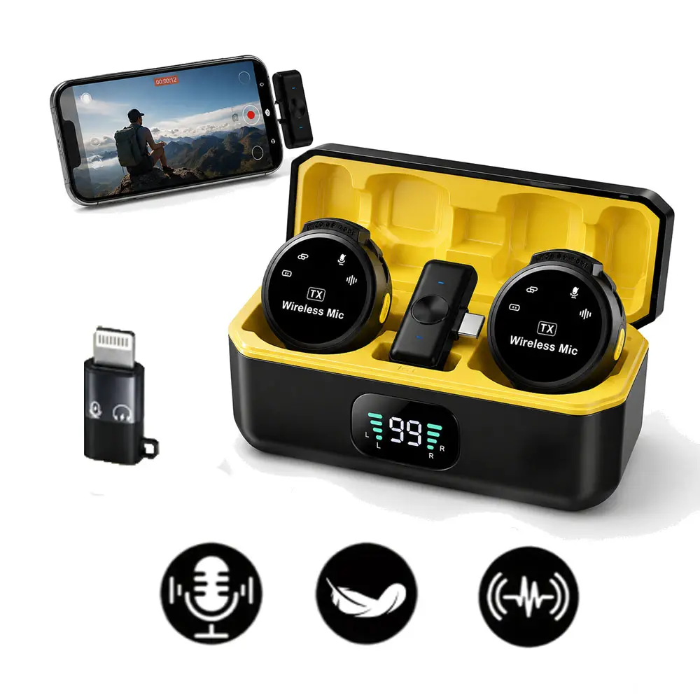 Magnetic Wireless Microphone for IPhone Android, Mini Clip on Lavalier Mic with Dual Noise Cancellation, 48H Battery Charging Case for Vlogging, Video Recording & Streaming