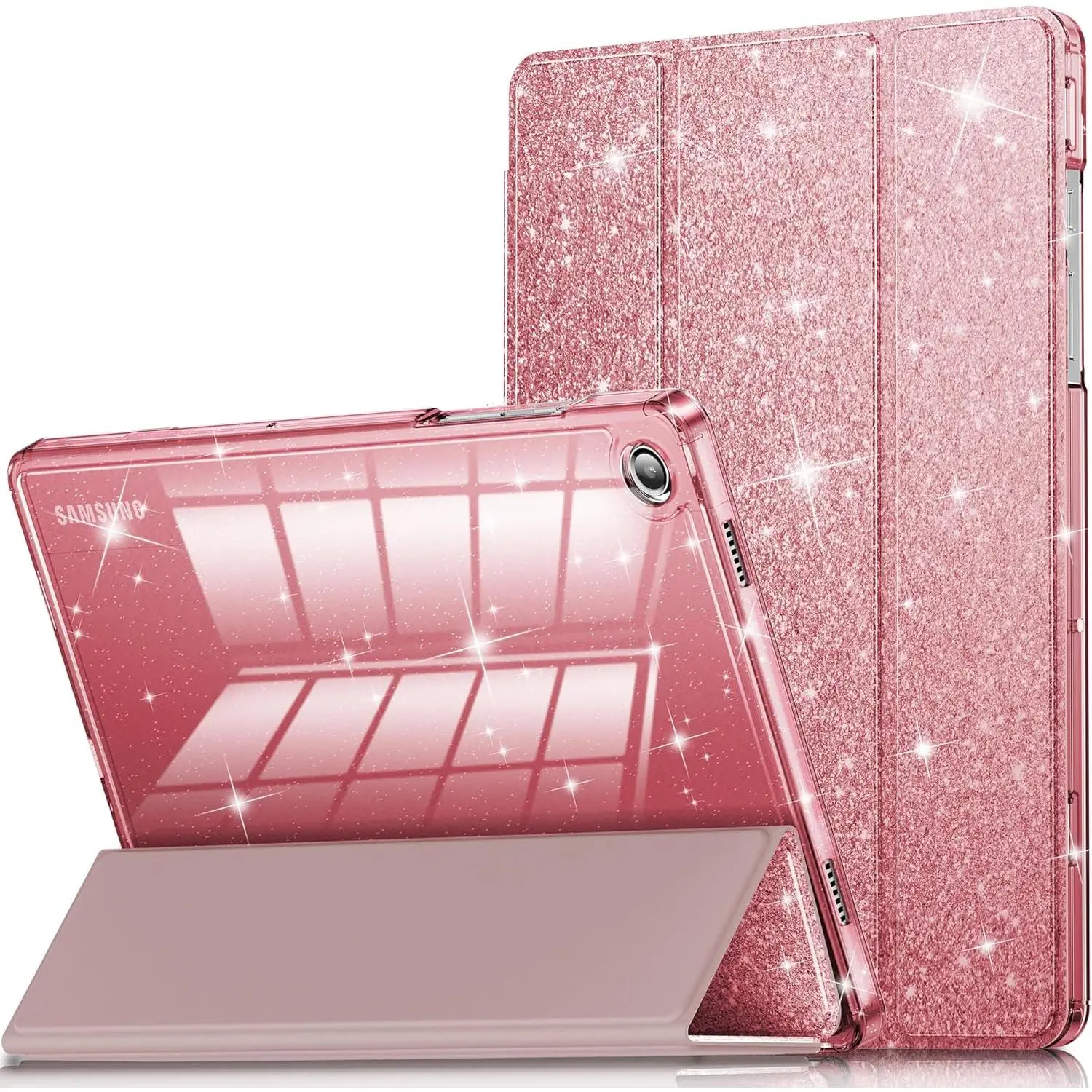 Case for Samsung Galaxy Tab A11+Plus/A9+ Plus 11 inch Case (2023/2025), Glitter Tablet Protective Cover with Sparkly Clear Back for Girls Kids (Rose Gold, Galaxy Tab A11 Plus)