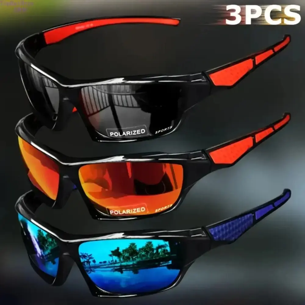 3 Pack Men’s Polarized Sports Sunglasses, Lightweight Mirror Lens Night Vision Shades, UV Protection Comfort All Day Eyewear for Cycling Driving Fishing Outdoor Activities