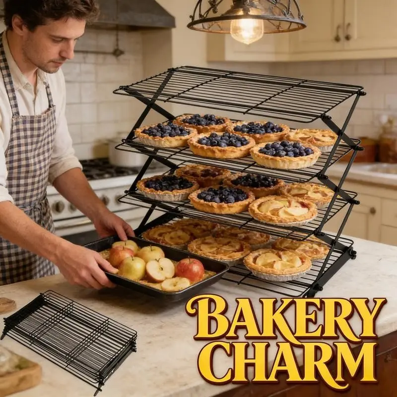 4 Tier Collapsible Cooling Rack - 3 Setting Design, Adjustable ＆ Stackable Baking Rack, 5 Modes Cooling Racks for Cooking and Baking, Roasting ＆ Grilling Gifts for Picnic Party, Bakeware